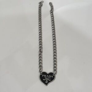 Prada Black and Silver Heart Pendant Necklace